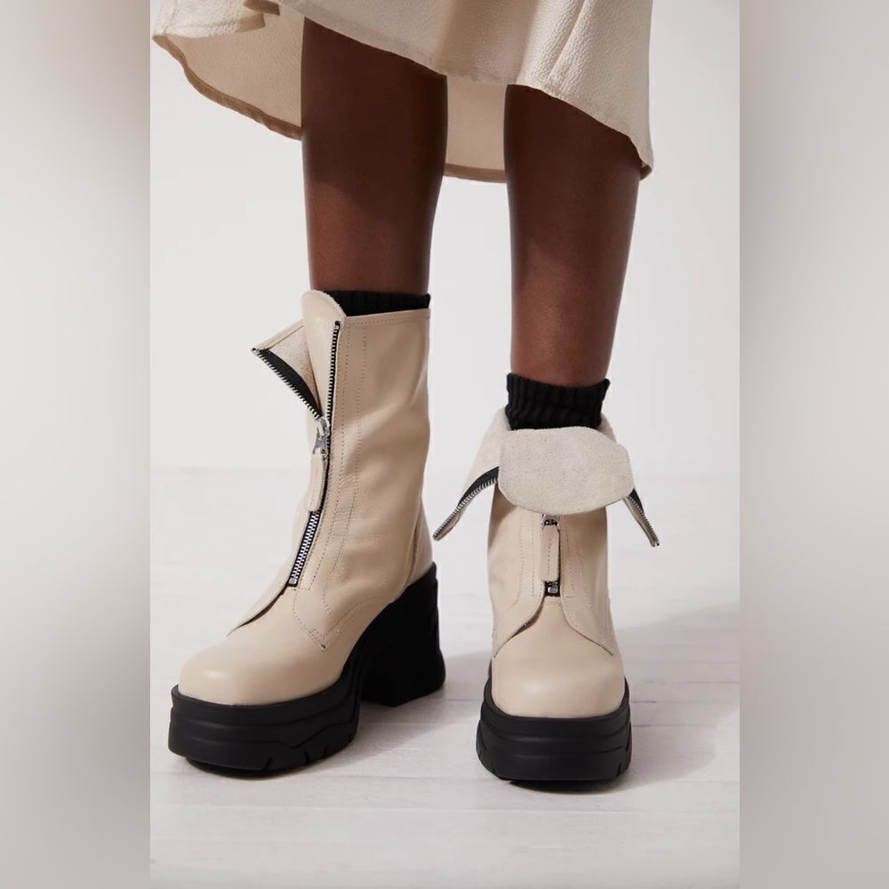 Free People Myles Zip Front White Leather Platform Boot US 9.5